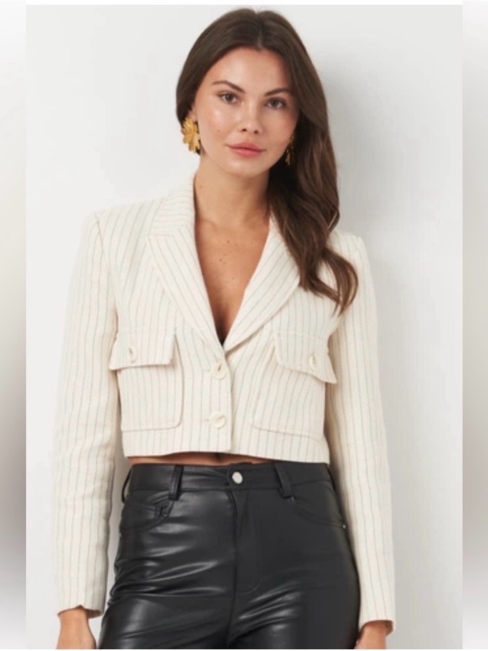 Zara Cream Pinstripe Blazer Cropped L